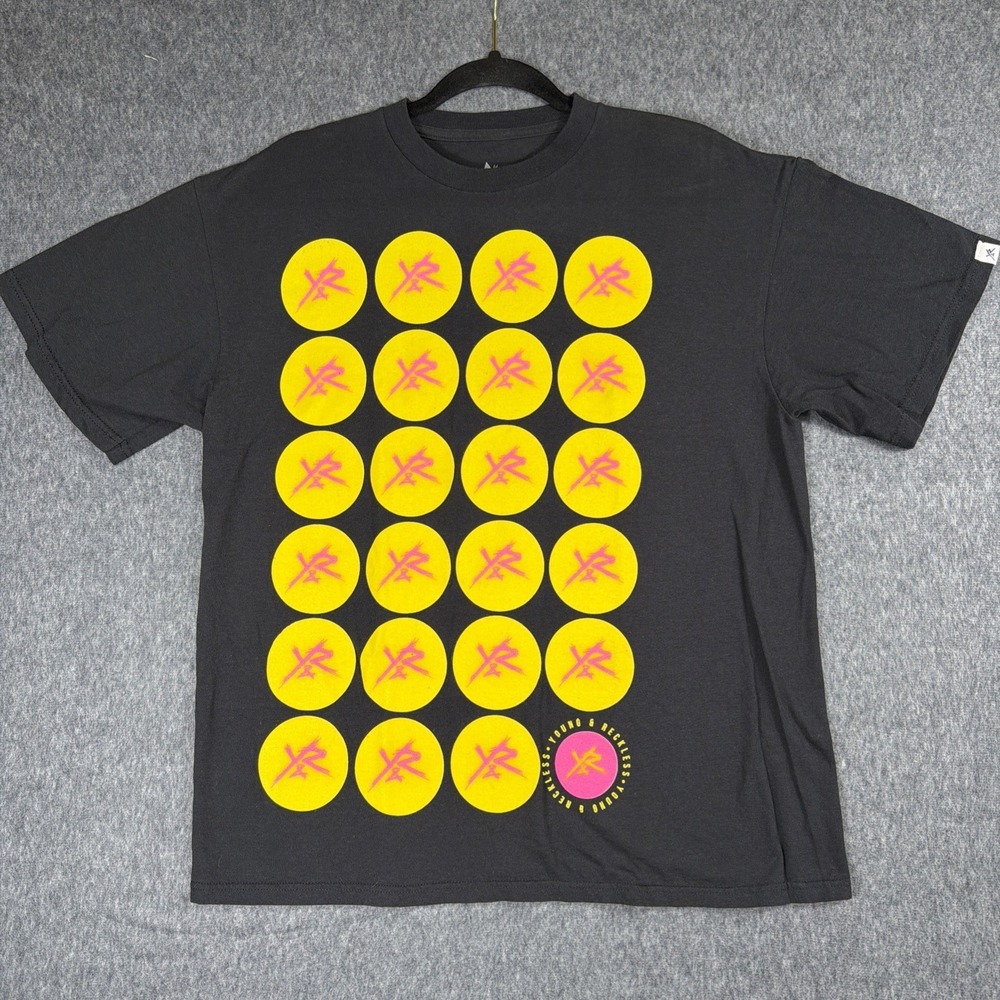 Young And Reckless‎ Shirt Size Large Black Yellow Y2K Skater